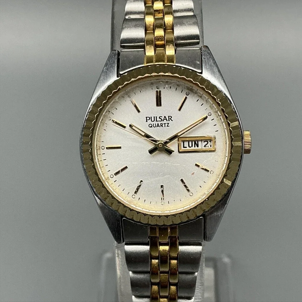Pulsar Womens Watch 24mm Two Tone Stainless V783-X003 Day Date New Battery